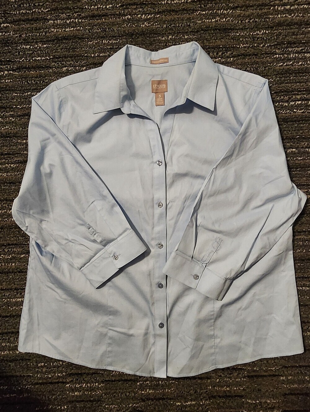 Chico's Blouse Sky Blue Button Shirt Wrinkle Resistant 100% Cotton Women's 16
